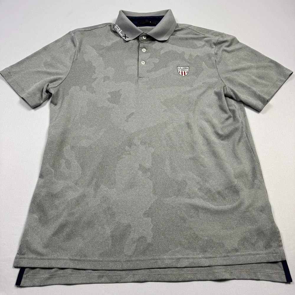 RLX Ralph Lauren Polo Shirt Mens Medium Gray Camo US Open 2020 Golf Performance‎